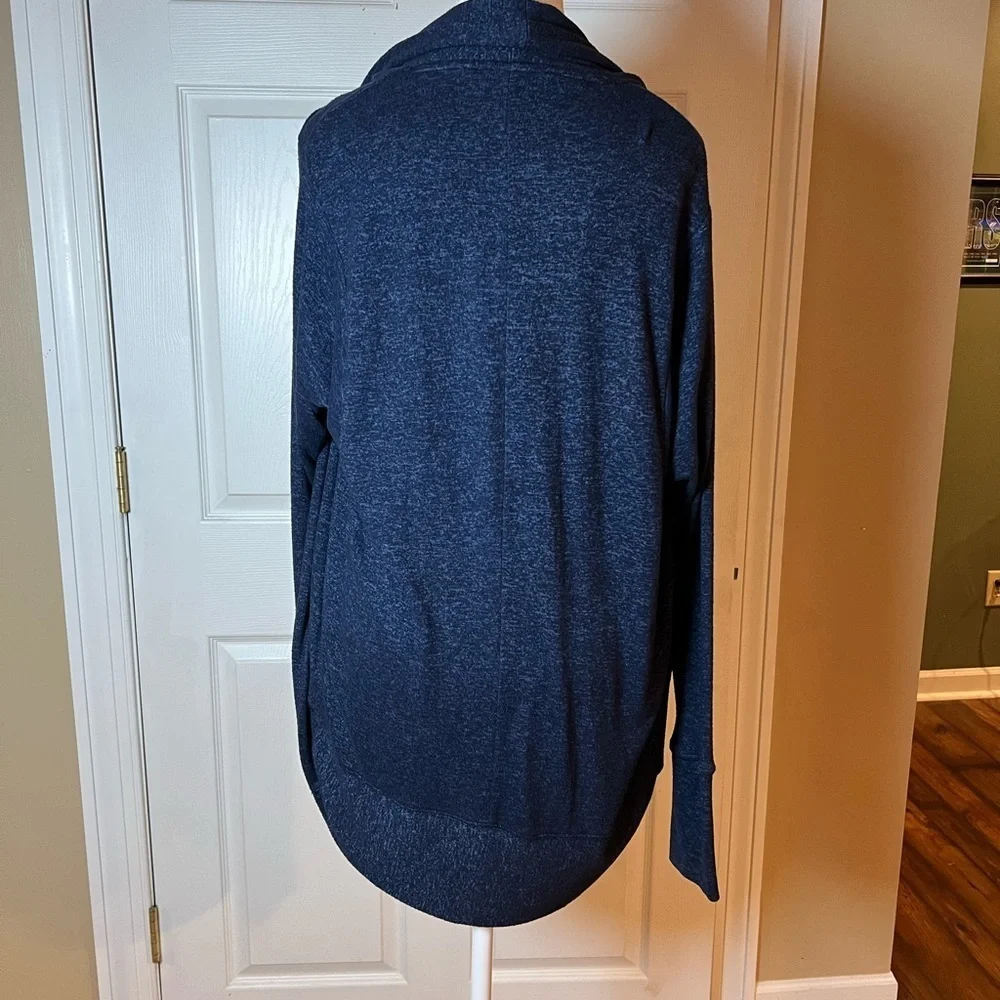 ATHLETA Luxe Pose Wrap Cardigan Heather Blue Cocoon Circle Longline Thumbhole